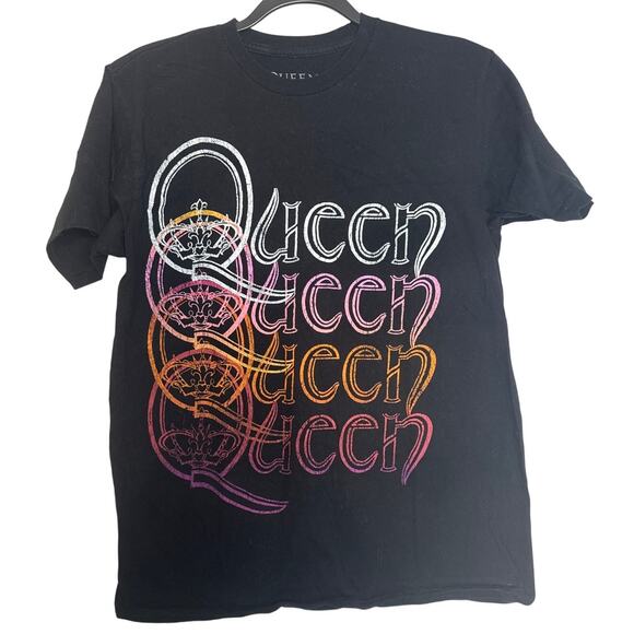 Queen Official Merch Women's Medium Black Short Sleeve Repeat Logo T-Shirt - Picture 1 of 3